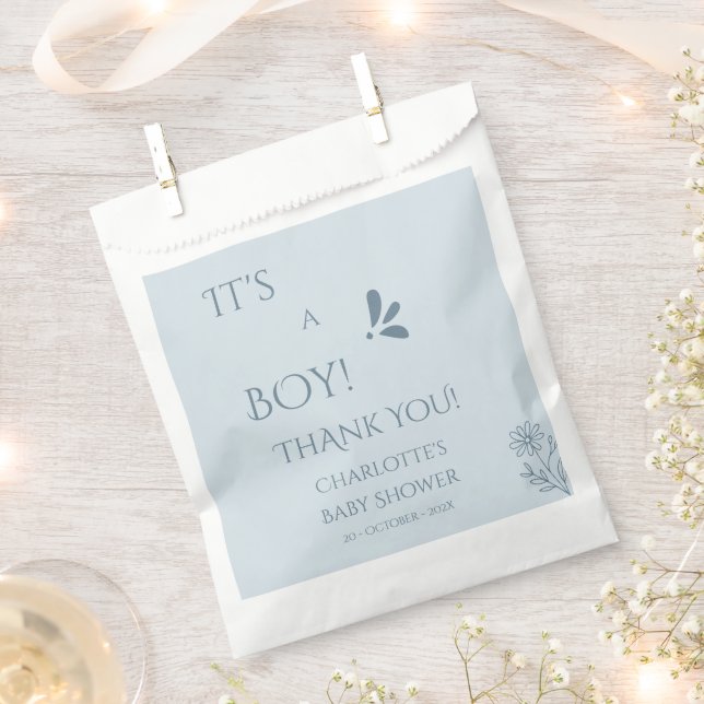 It's A Boy! Minimalism Pastel Blue Baby Shower Favour Bags (Clipped)