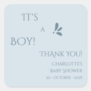 It's A Boy! Minimalism Pastel Blue Baby Shower Square Sticker