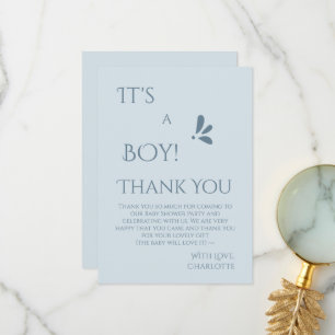 It's A Boy! Minimalism Pastel Blue Baby Shower Thank You Card