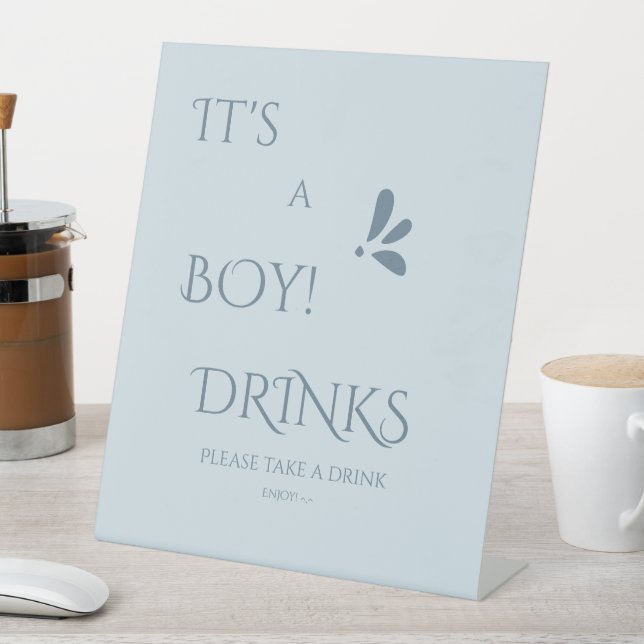 It's A Boy! Minimalism Pastel Blue Drinks Pedestal Sign (In SItu)