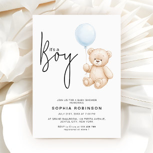 It's a Boy Minimalist Teddy Bear Baby Shower Invitation