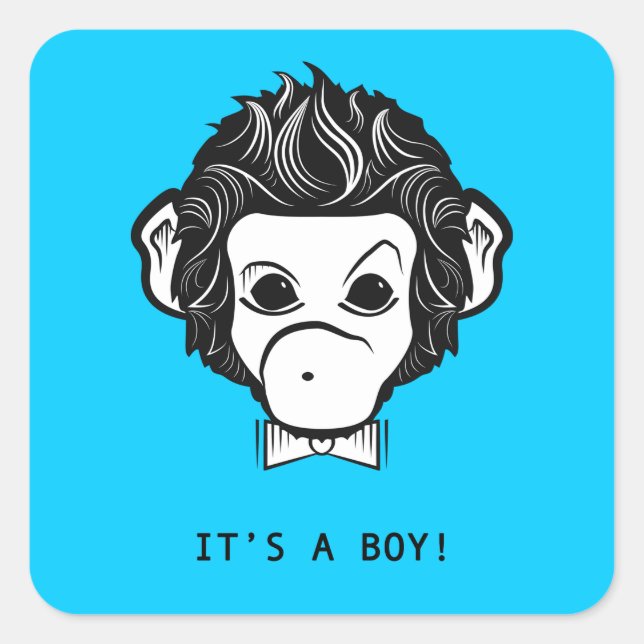 it's a boy! mister monkey square sticker (Front)