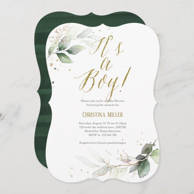 Its a boy, Modern, Botanical, Baby Boy Shower Invitation (Front/Back)