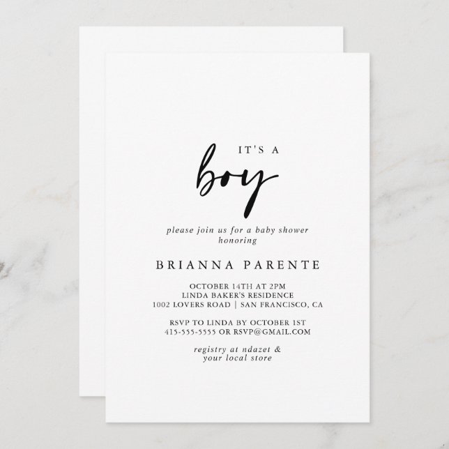 It's A Boy Modern Elegant Baby Shower Invitation (Front/Back)