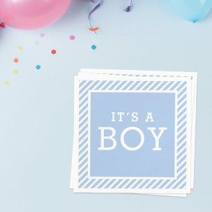 Its a Boy Modern Light Blue Stripes Baby Shower Napkin