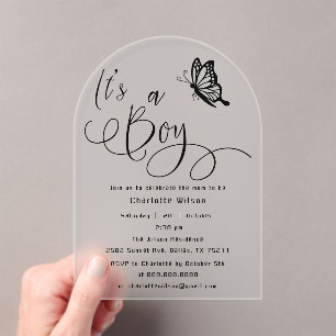 It's A Boy Modern Minimal Butterfly Baby Shower Acrylic Invitations