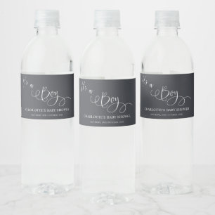 It's a Boy! Modern Minimal Calligraphy Baby Shower Water Bottle Label
