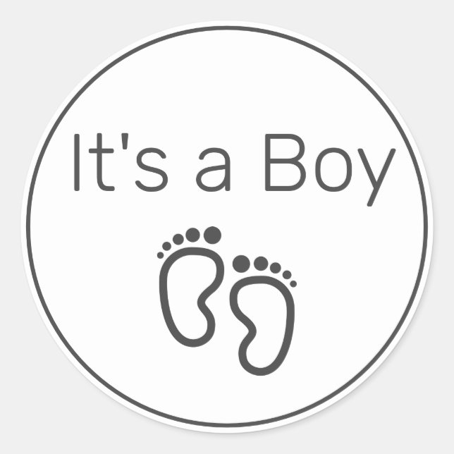 IT'S A BOY Modern Minimalist White Black Classic Round Sticker (Front)