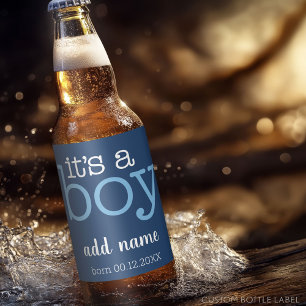 It's A Boy - Modern, Whimsical Navy & White Beer Bottle Label