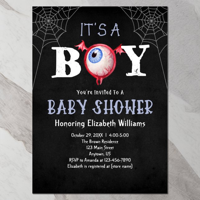 It's A Boy Monster Eye Halloween Baby Shower Invitation (Front)