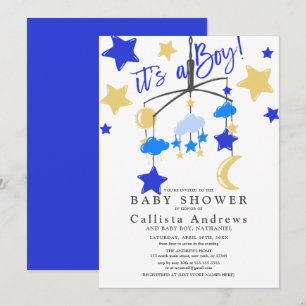 It's a Boy Moon Stars Crib Mobile Baby Shower Invitation
