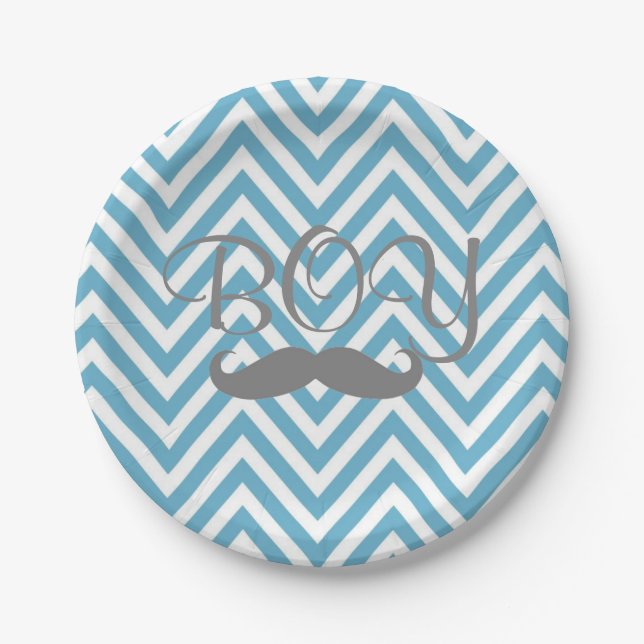 It's a Boy Moustache Theme Baby Shower Paper Plate (Front)