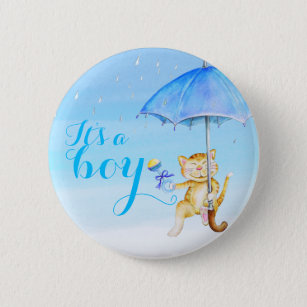 Its a boy new baby cat shower gender reveal 6 cm round badge