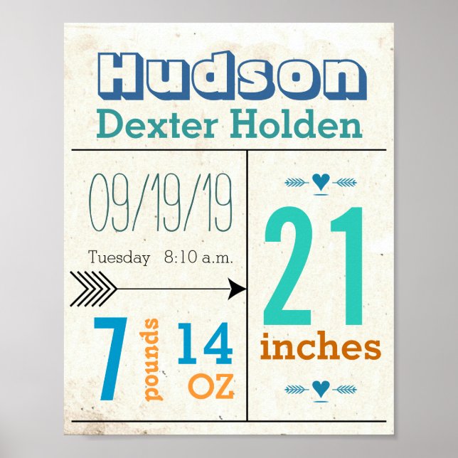 It's A Boy! New Baby Stats Cute Arrow Poster (Front)