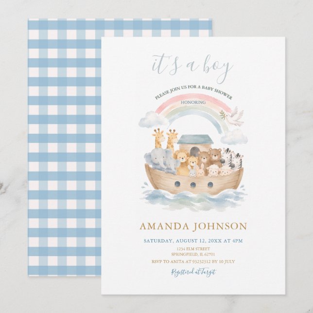 It's a Boy Noah's Ark Baby Shower  Invitation (Front/Back)