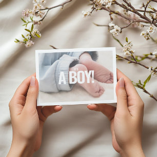 Its a boy, own photo, baby shower card. invitation