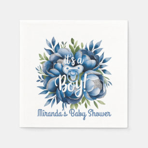 It's a Boy! Painted Pacifier & Peonies Baby Shower Napkin