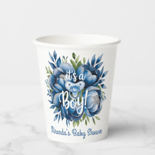 It's a Boy! Painted Pacifier & Peonies Baby Shower Paper Cups