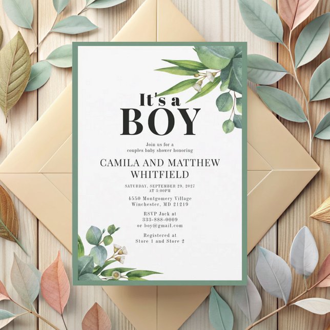 It's a Boy Palms Leaves Floral Green Baby Shower Invitation (Creator Uploaded)