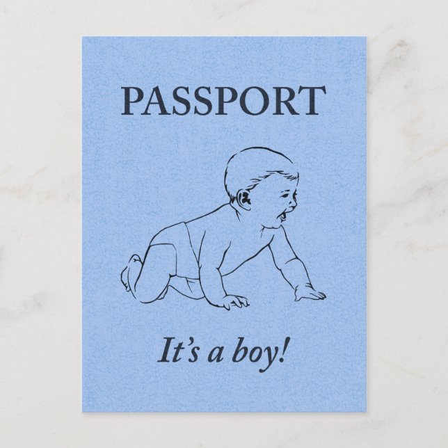 it's a boy passport announcement postcard (Front)