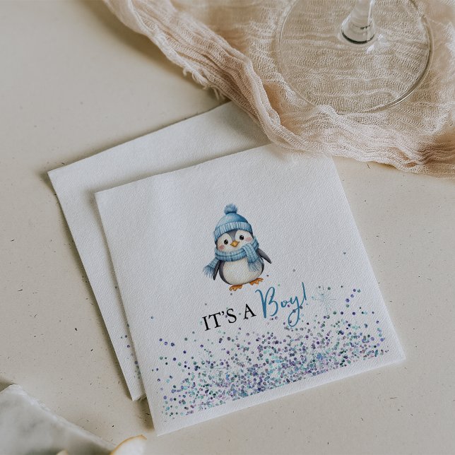It's a Boy Penguin Winter Baby Shower Napkin (It's a Boy Penguin Winter Baby Shower Napkins)