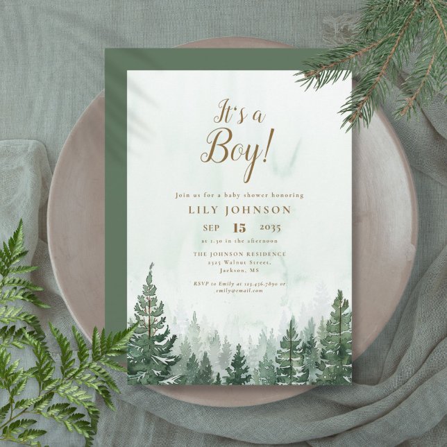 It's A Boy Pine Tree Forest Baby Shower Invitation (Creator Uploaded)