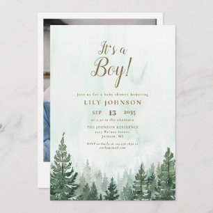Its A Boy Pine Tree Forest Baby Shower Photo Invitation