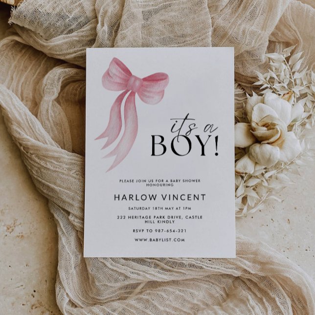 It's A Boy Pink Bow Baby Shower Invitation (It's A Boy Pink Bow Baby Shower Invitation)