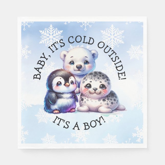 It's a Boy | Polar Arctic Winter Baby Shower Napkin (Front)
