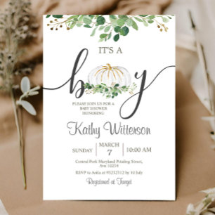 It's a Boy Pumpkin Greenery Floral Baby Shower Invitation