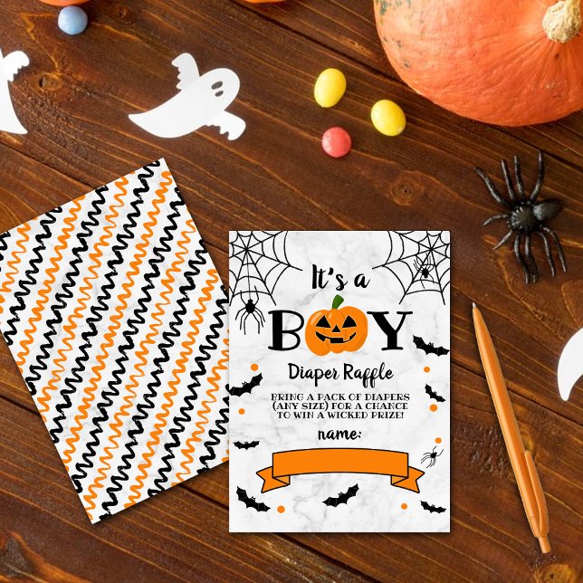"It's A Boy" Pumpkin Halloween Baby Shower Enclosure Card (Creator Uploaded)