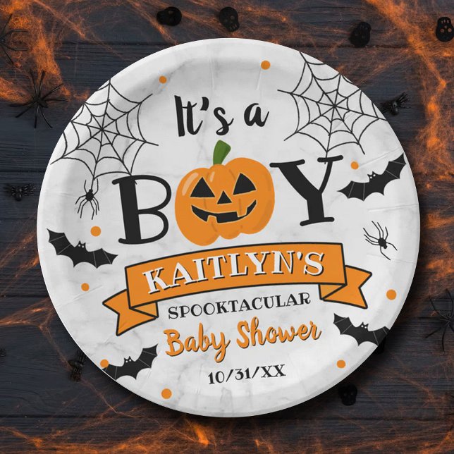 "It's A Boy" Pumpkin Halloween Baby Shower Paper Plate (Creator Uploaded)