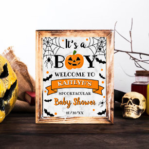 "It's A Boy" Pumpkin Halloween Baby Shower Welcome Poster