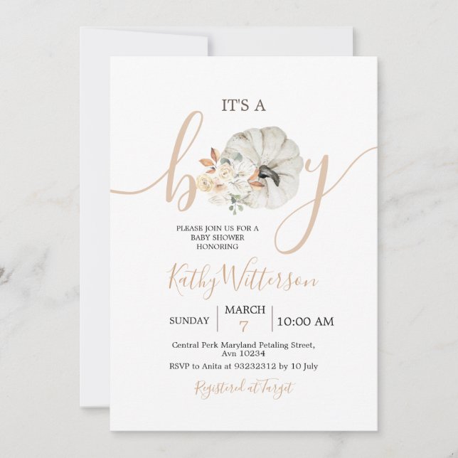 It's a Boy Pumpkin Rustic Floral Baby Shower Invitation (Front)