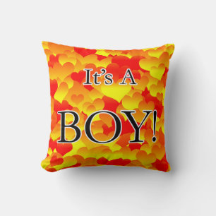 It's A Boy! Red and Yellow Hearts Cushion