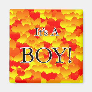 It's A Boy! Red and Yellow Hearts Magnet