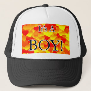 It's A Boy! Red and Yellow Hearts Trucker Hat