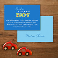 It's a BOY, red car font in a blue background