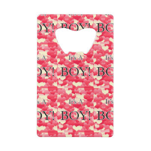 It's A Boy! Red Hearts Credit Card Bottle Opener