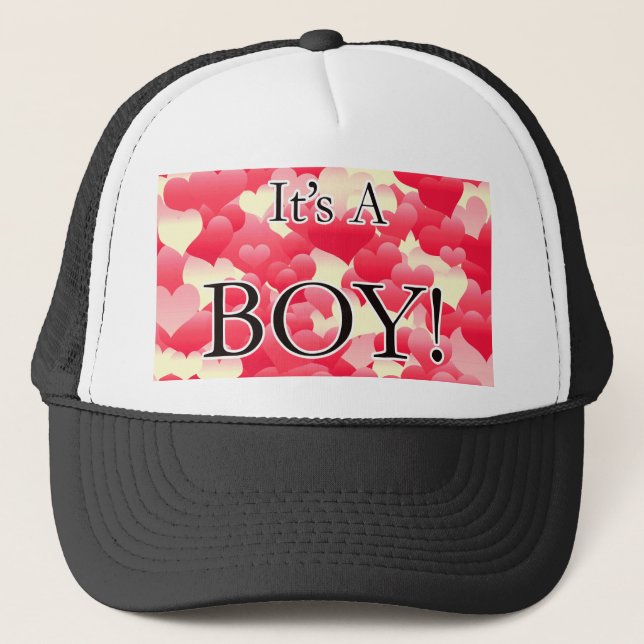 It's A Boy! Red Hearts Trucker Hat (Front)