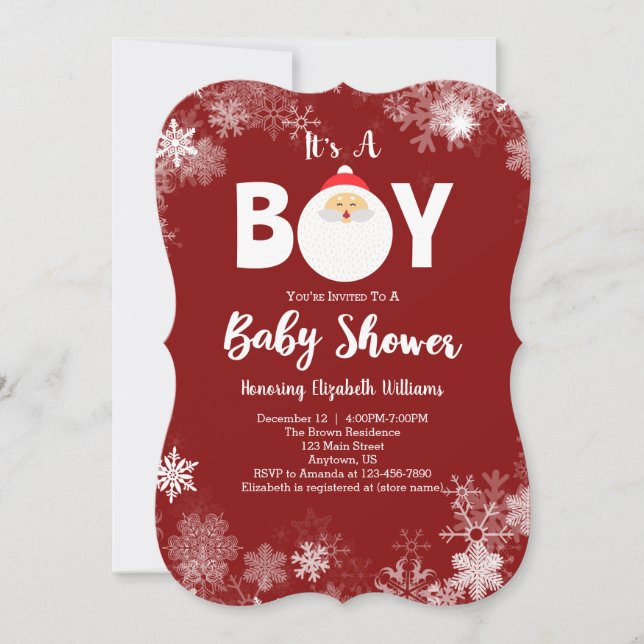 It's A Boy Red Santa Christmas Baby Shower Invitation (Front)