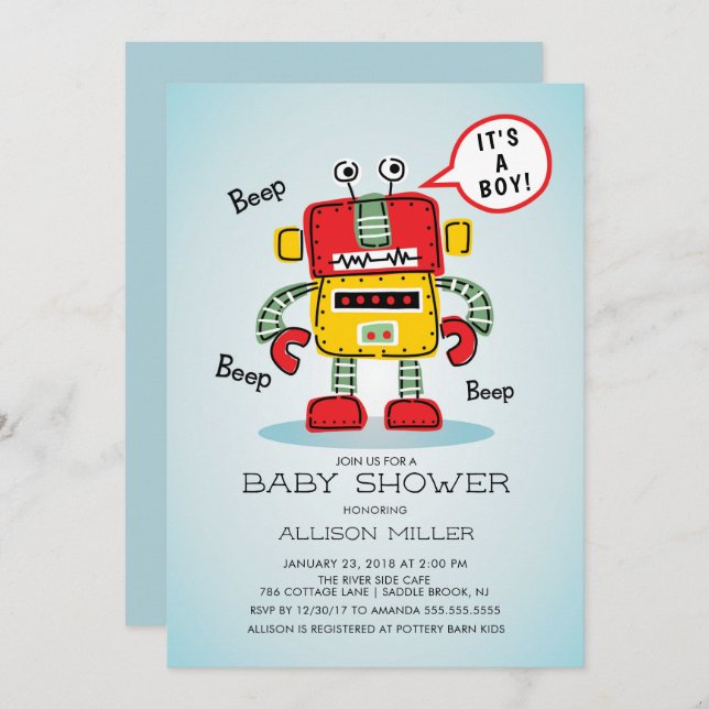 It's a Boy Robot Baby Shower Invitation (Front/Back)