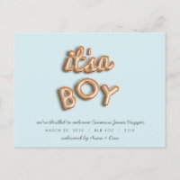 ITS a BOY! Rose gold/BULE postcard.