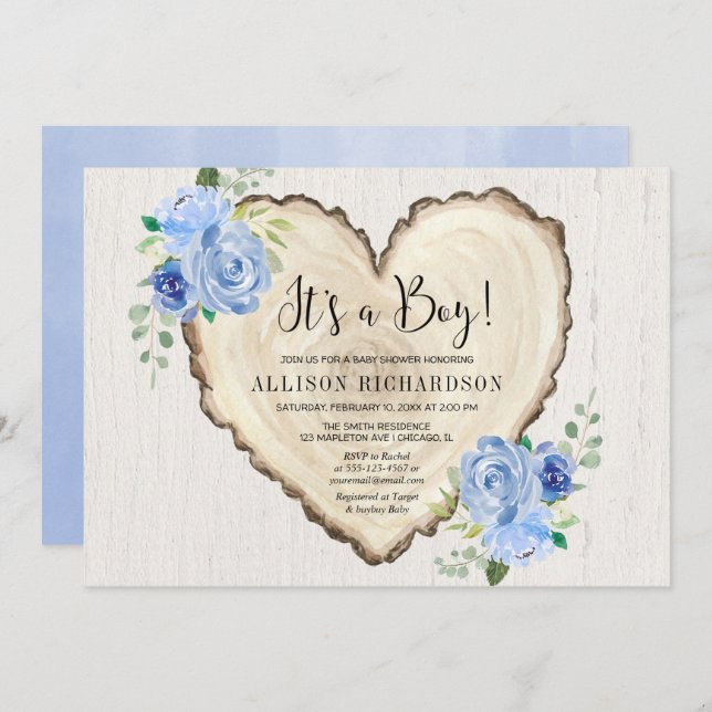 It's a Boy rustic floral valentines heart shower Invitation (Front/Back)