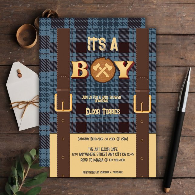 It's a boy Rustic Lumberjack Flannel Baby Shower I Invitation (Creator Uploaded)