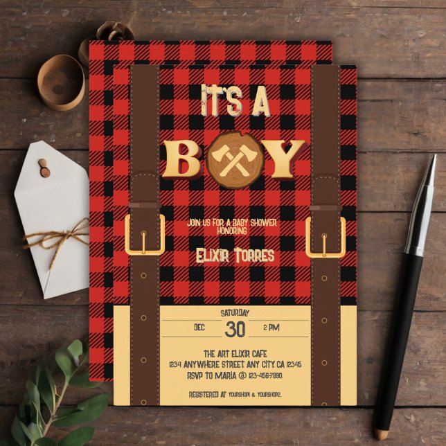 It's a boy Rustic Lumberjack Flannel Baby Shower I Invitation (Creator Uploaded)