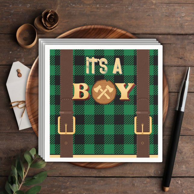 It's a boy Rustic Lumberjack Flannel Baby Shower I Napkin (Creator Uploaded)