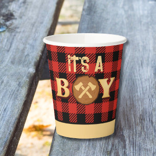 It's a boy Rustic Lumberjack Flannel Baby Shower I Paper Cups