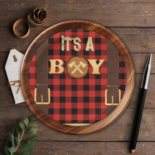 It's a boy Rustic Lumberjack Flannel Baby Shower I Paper Plate
