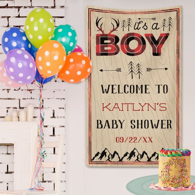 It's A Boy! Rustic Plaid Lumberjack Baby Shower Banner (Creator Uploaded)